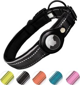 Reflective AirTag Dog Collar; ivienx Apple Air Tag Heavy Duty Dog Collar [Wide] Padded Pet Collar with AirTag Case Holder Accessories for Small M (Color: Orange, size: M (Neck 15-18"))
